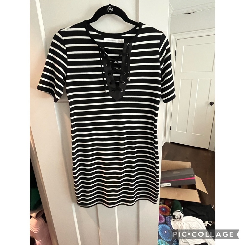 NWT knit fitted lace up striped dress size S